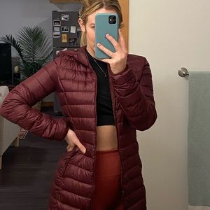 Aritzia Botanie Long Puffer (maroon)